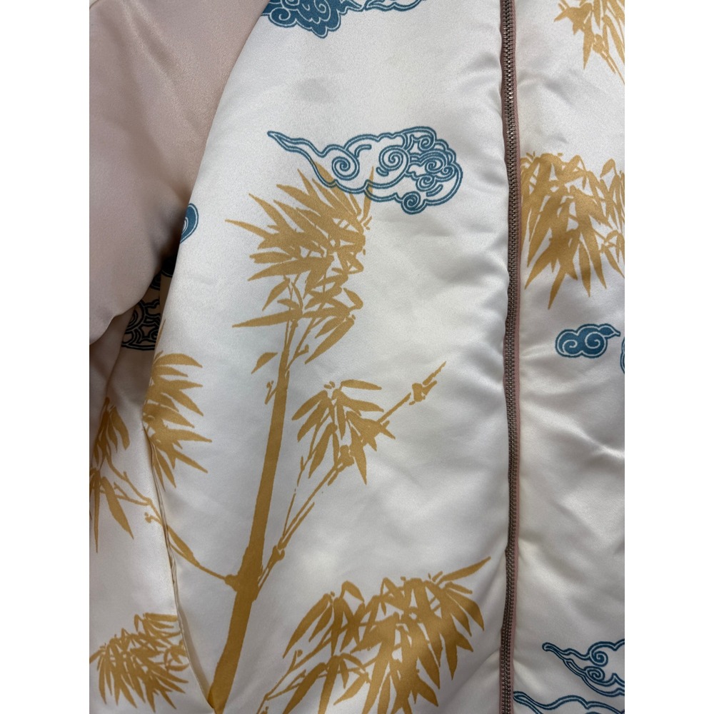 Zara Basic Women Cream Pink Tiger Bamboo Print Satin Bomber Jacket Small - Picture 2 of 10